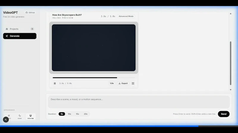 VideoGPT Free 2D Video Generator screenshot 1 (video preview)
