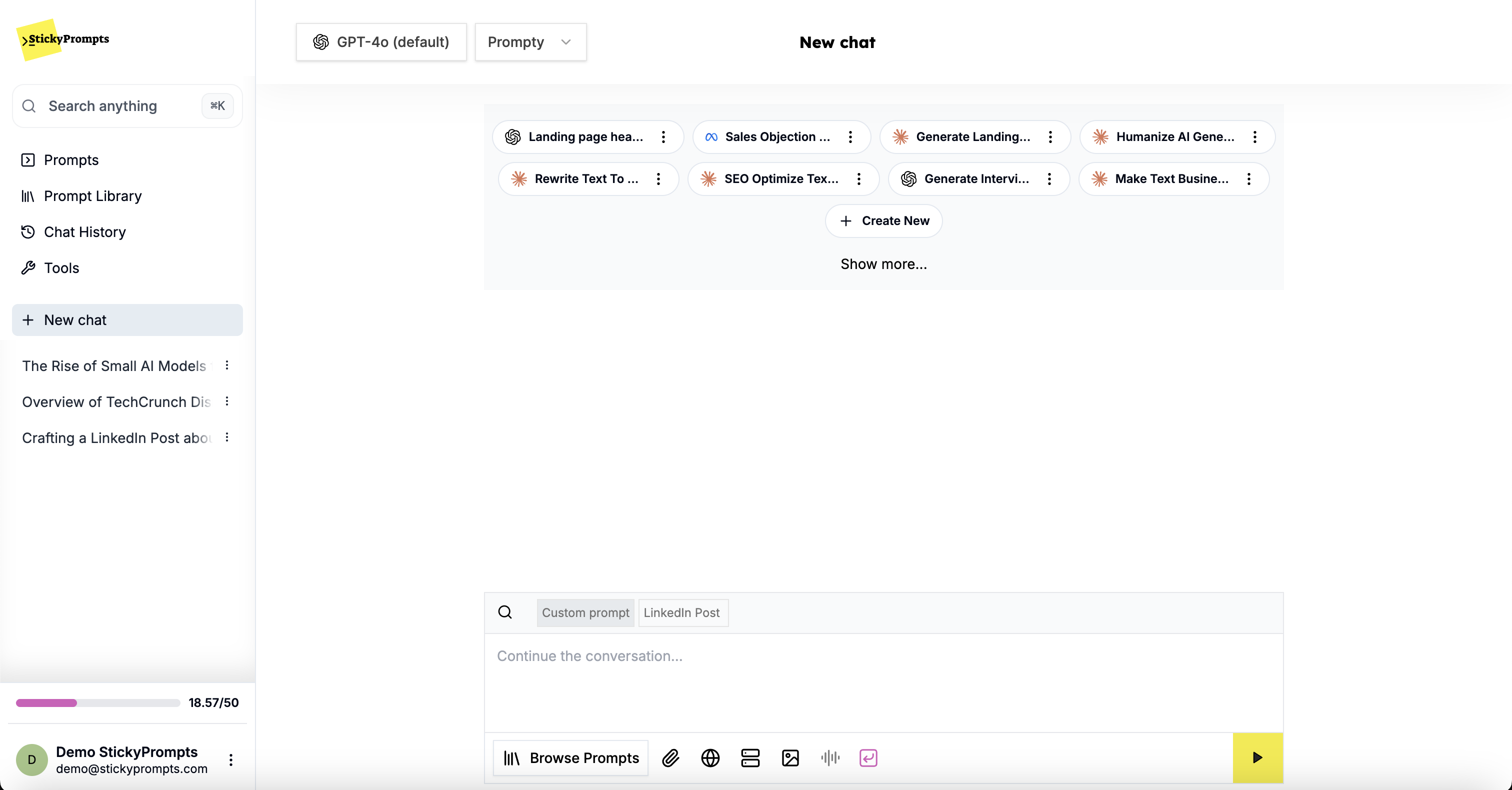 StickyPrompts - Main screenshot showing features and interface