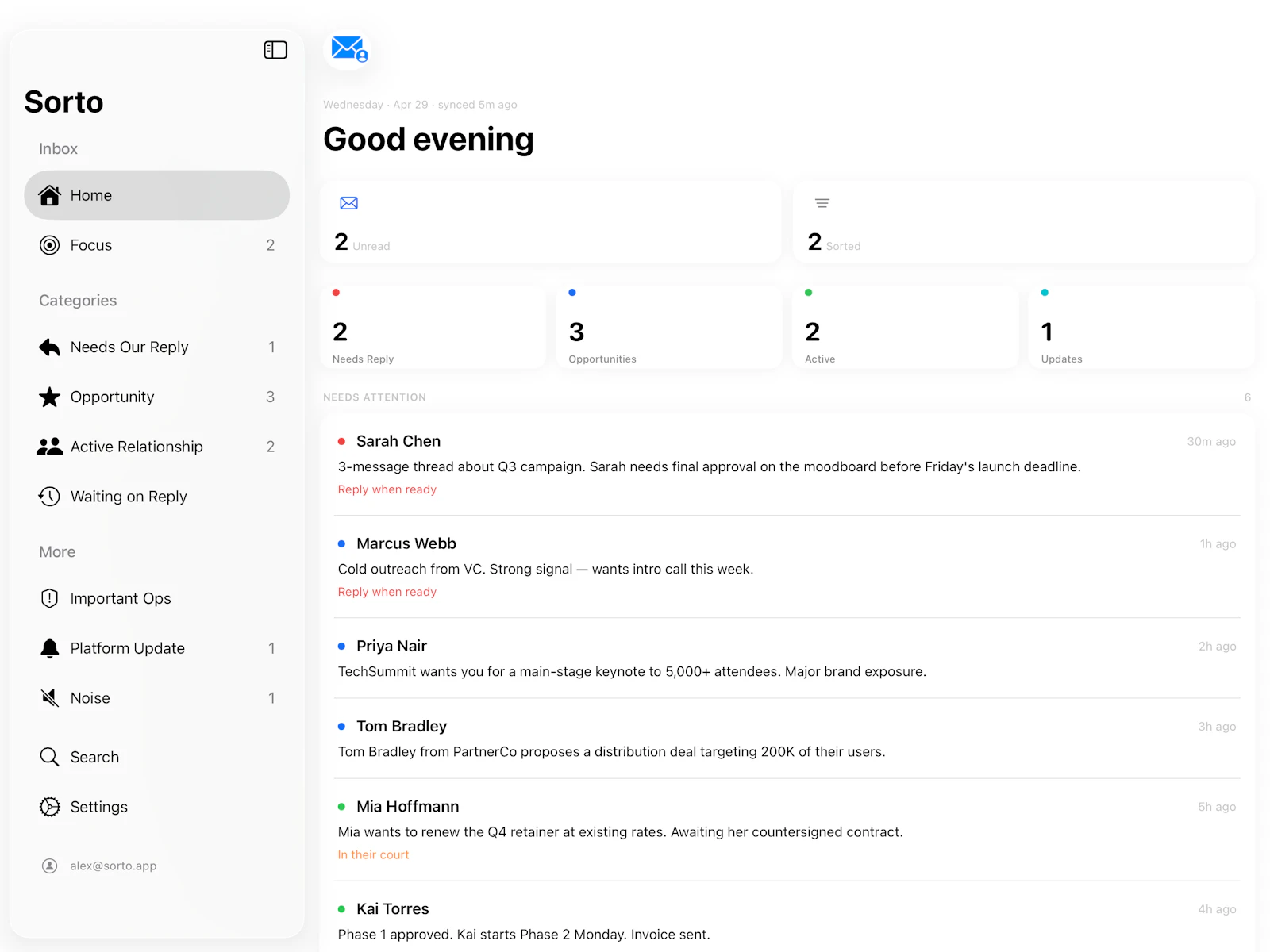Sorto: AI email client screenshot 1
