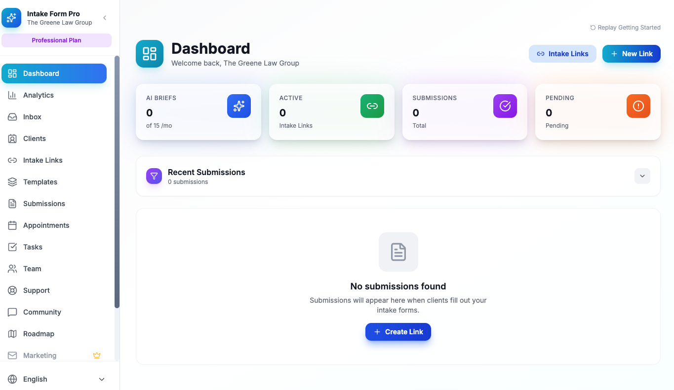 Intake Form Pro - Main product screenshot demonstrating key features and user interface