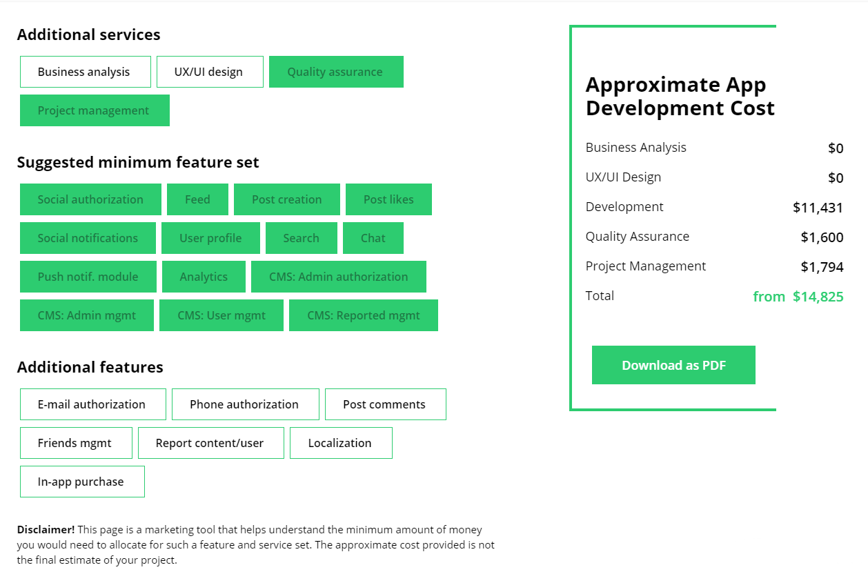 App cost calculator gallery image