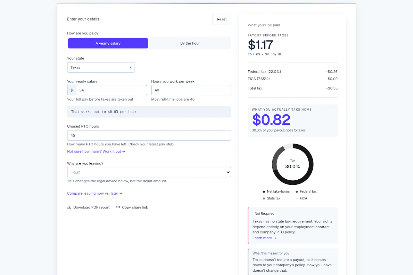 PTO Payout Calculator screenshot 2