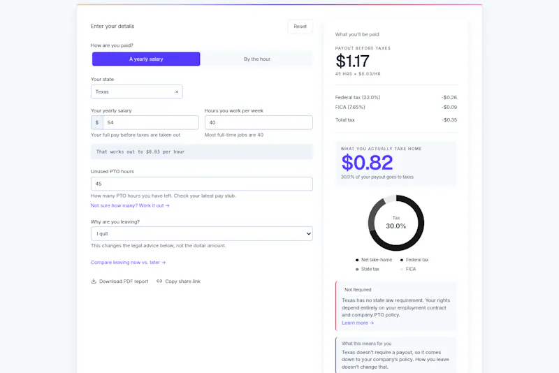 PTO Payout Calculator screenshot 2