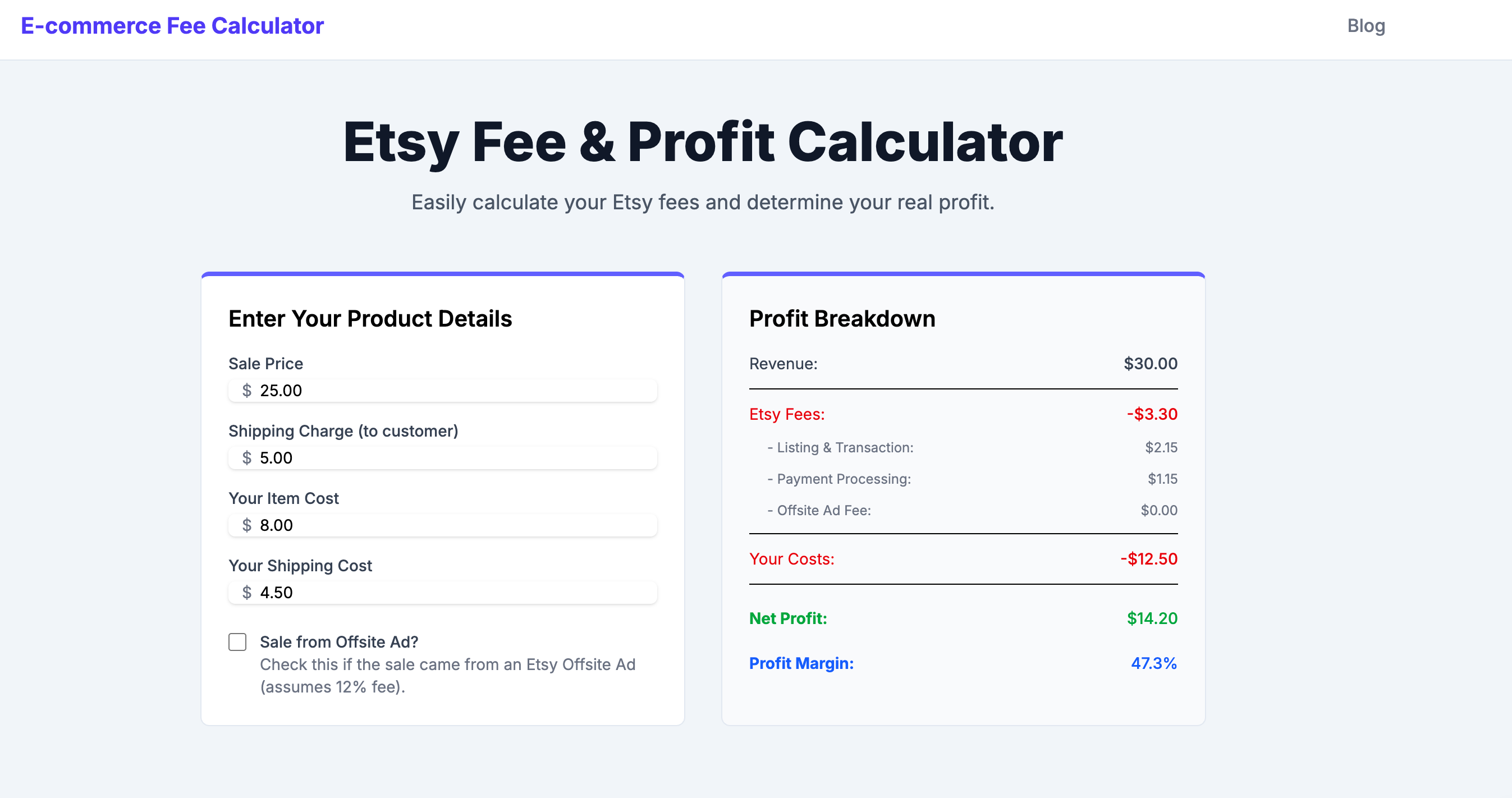 E-commerce Fee Calculator gallery image