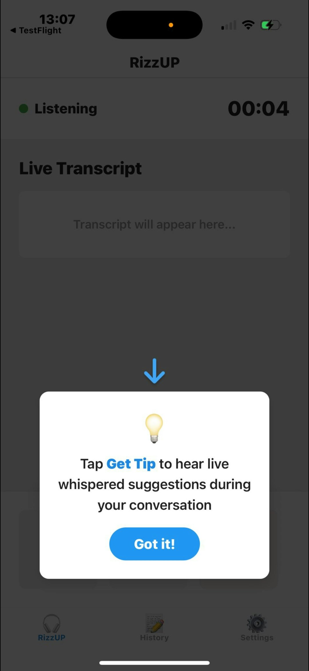 RizzUP - Main product screenshot demonstrating key features and user interface
