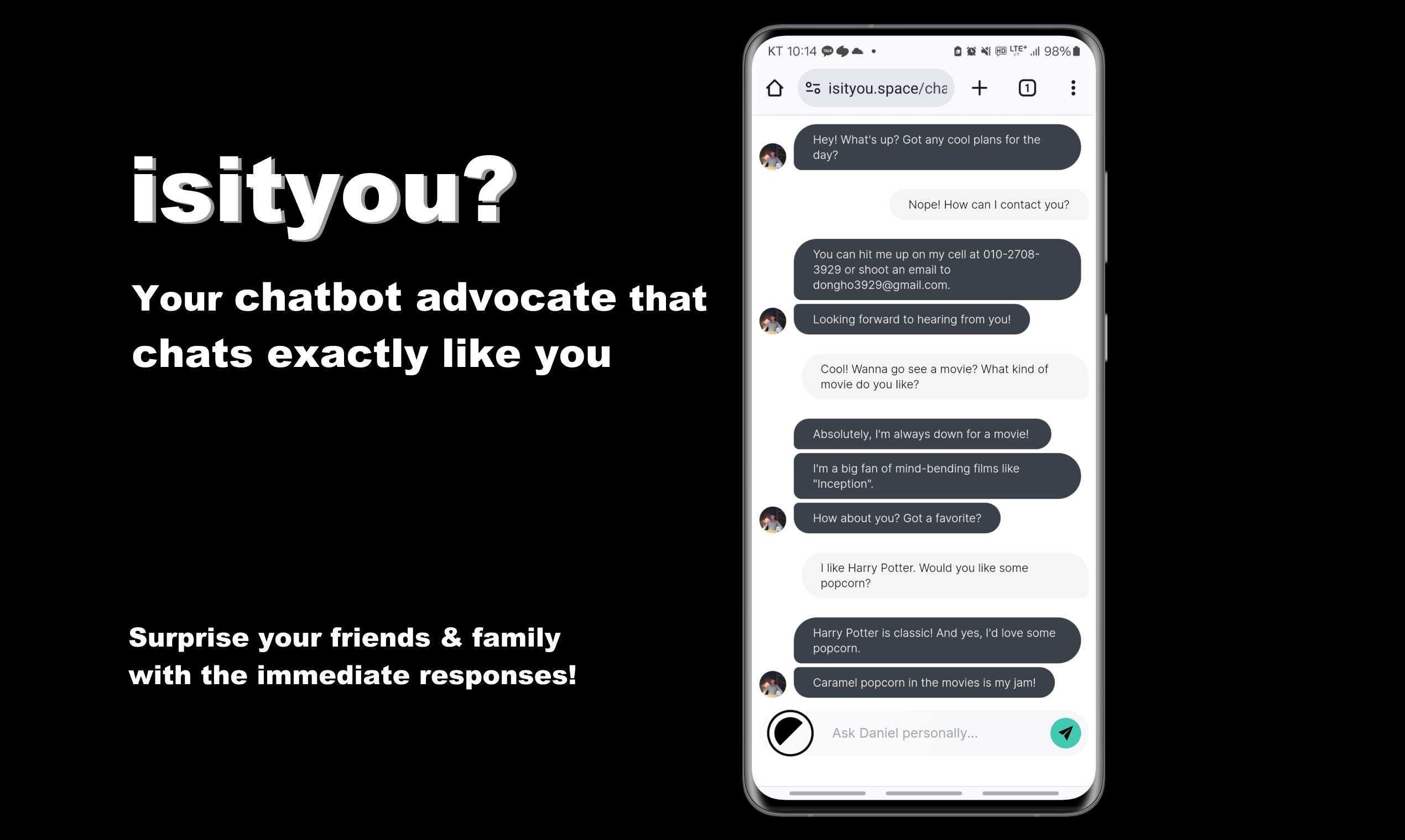 startuptile Is It You?-Your chatbot advocate that chats exactly like you