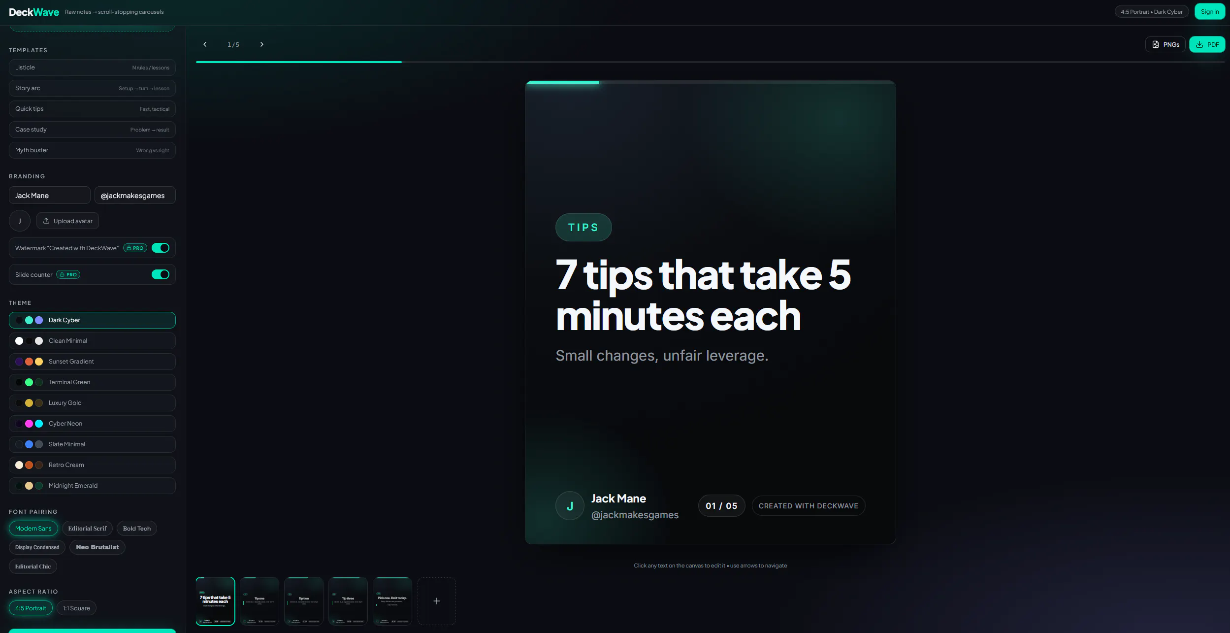 DeckWave — Turn raw notes into carousels gallery image