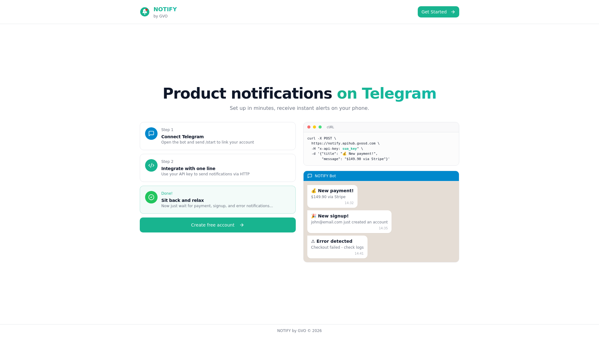 NOTIFY (for Telegram) - Main product screenshot demonstrating key features and user interface