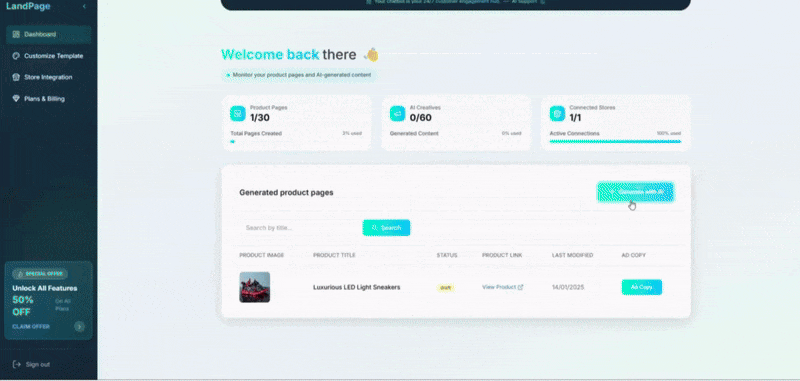 LandPage.ai - AI-aangedreven bestemmingspagina's voor Shopify, geen codering nodig! media 1