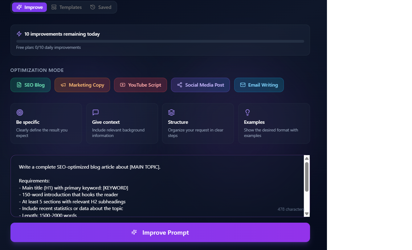 PromptForge - Screenshot 3 showing product features and functionality