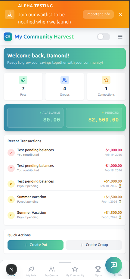 My Community Harvest Alpha - Screenshot 3 showing product features and functionality