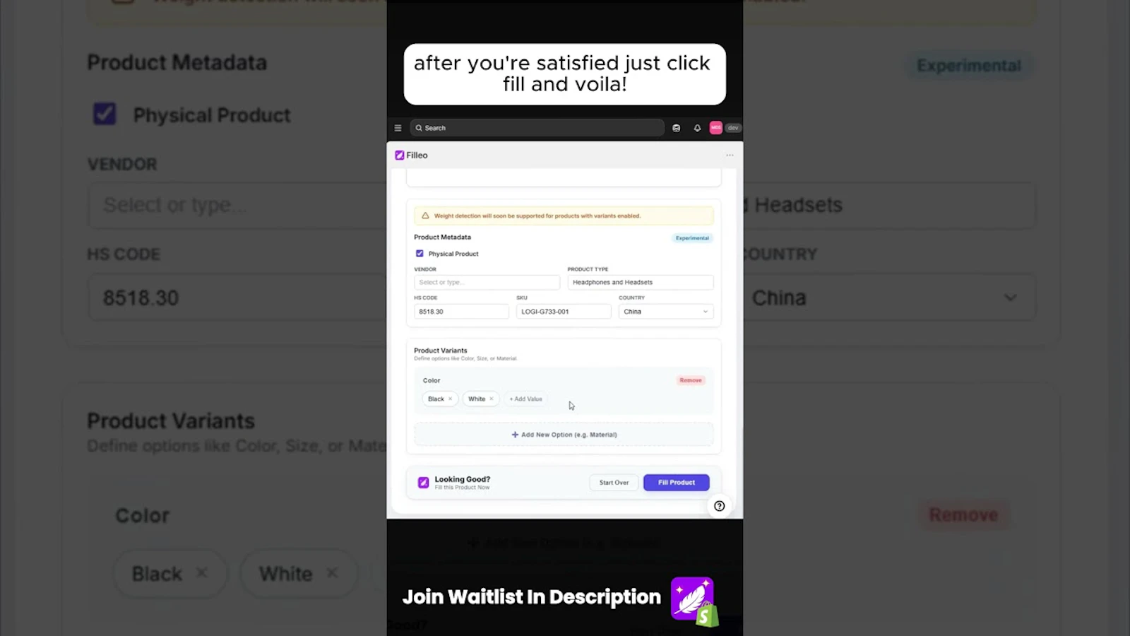 Filleo: AI Product Builder For Shopify screenshot 1 (video preview)