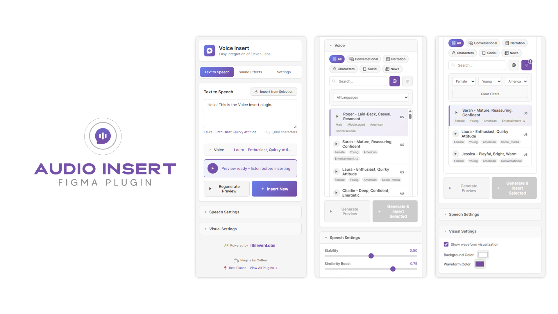 Voice Insert - ElevenLabs in Figma - Screenshot 2 showing product features and functionality
