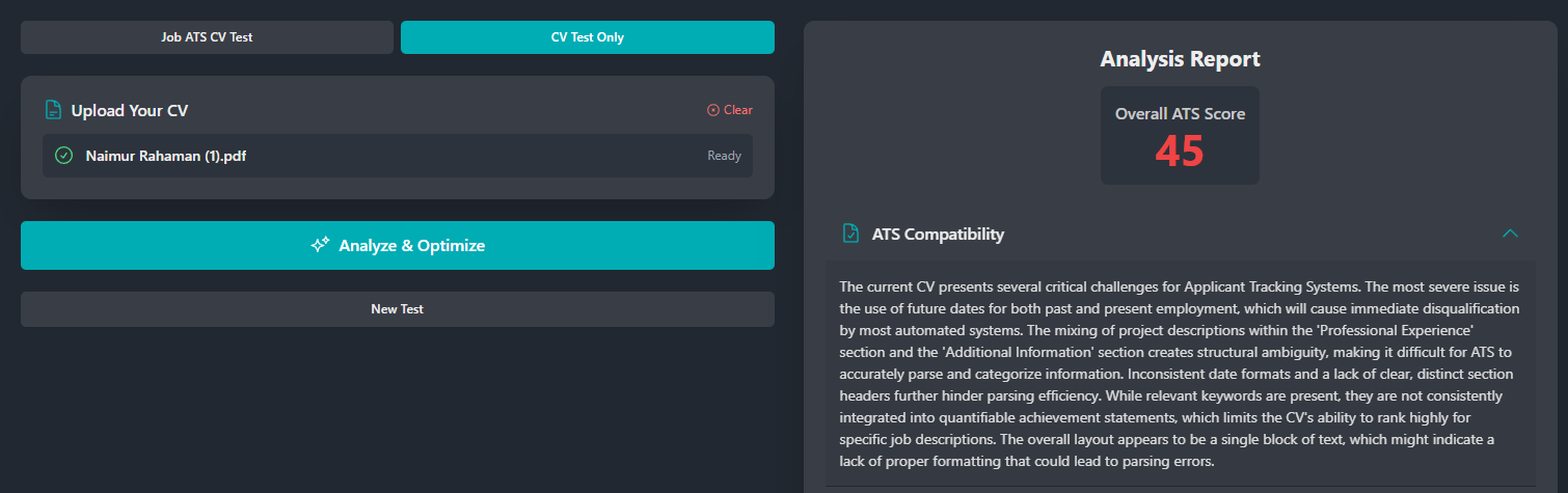 Média ATS CV Optimizer Pro 3