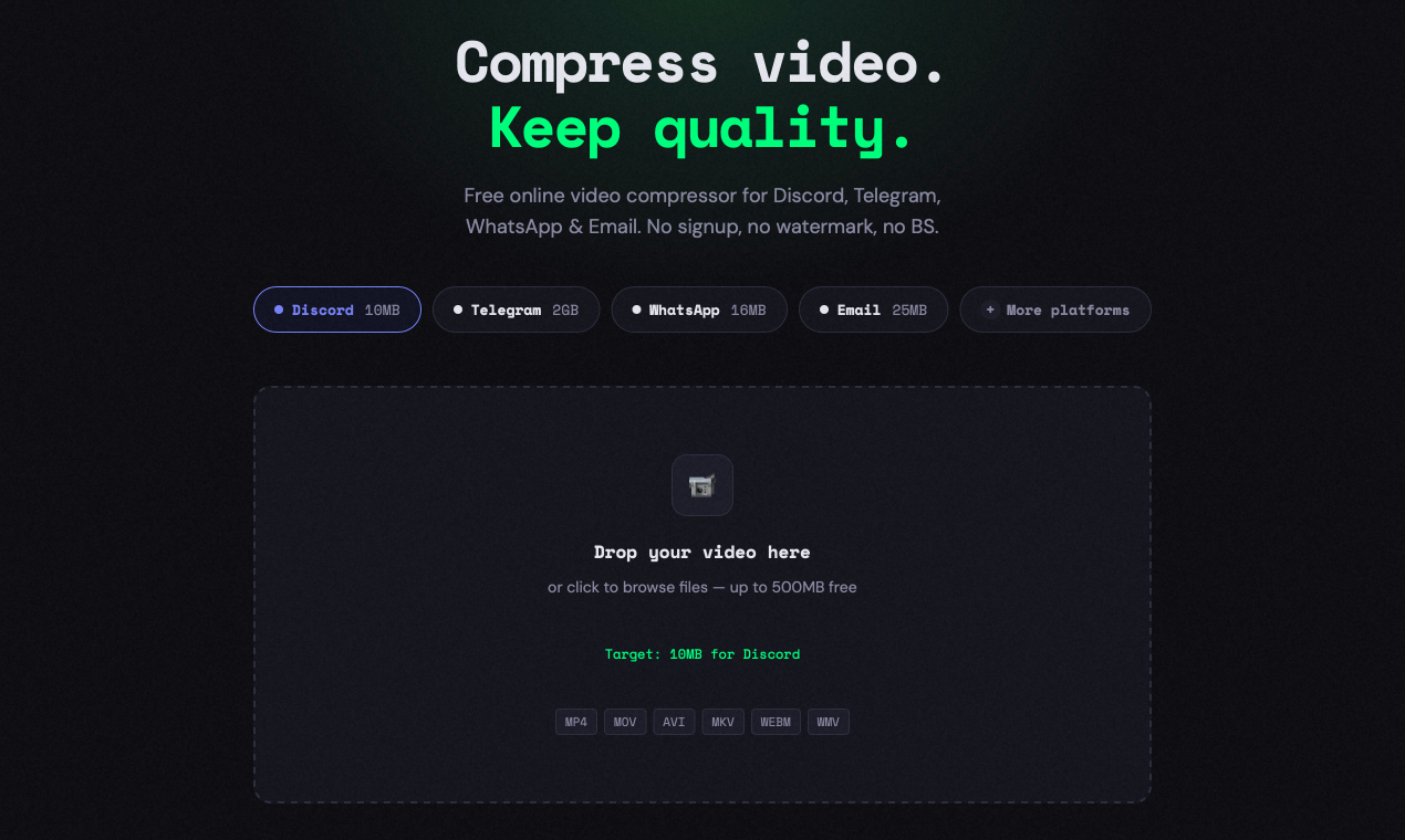 SquishVideo - Main product screenshot demonstrating key features and user interface