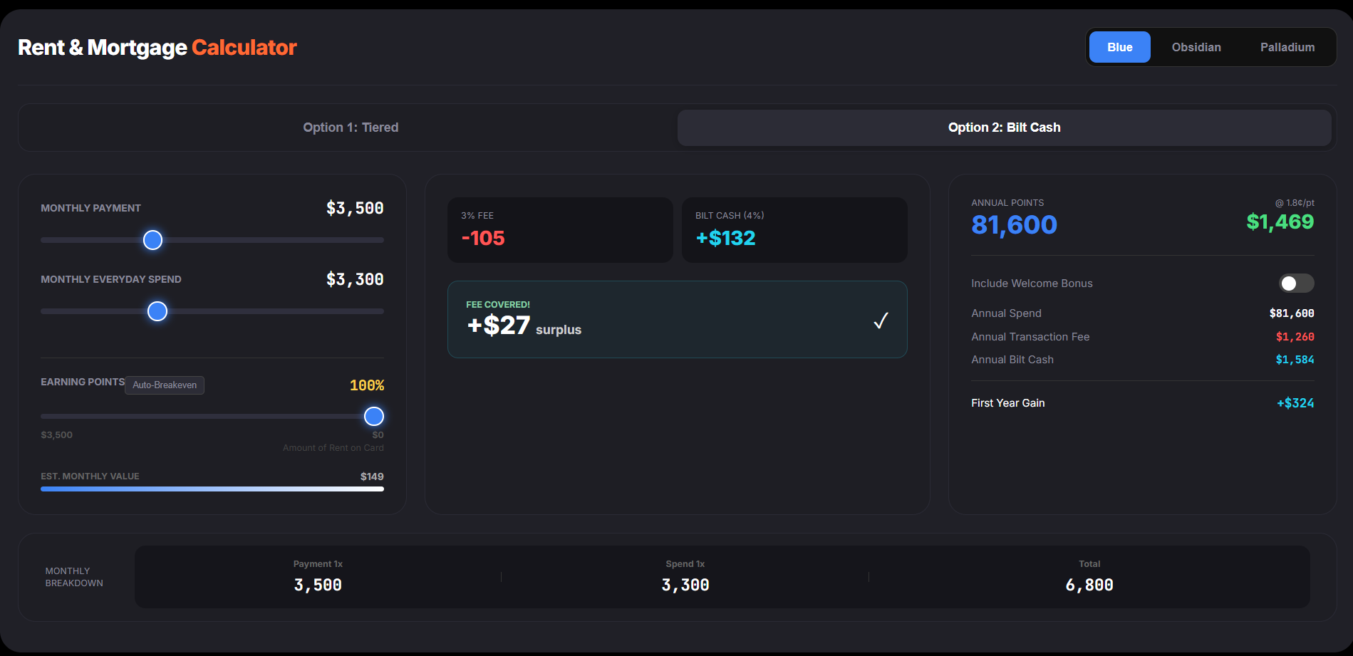 Bilt 2.0 rewards calculator gallery image