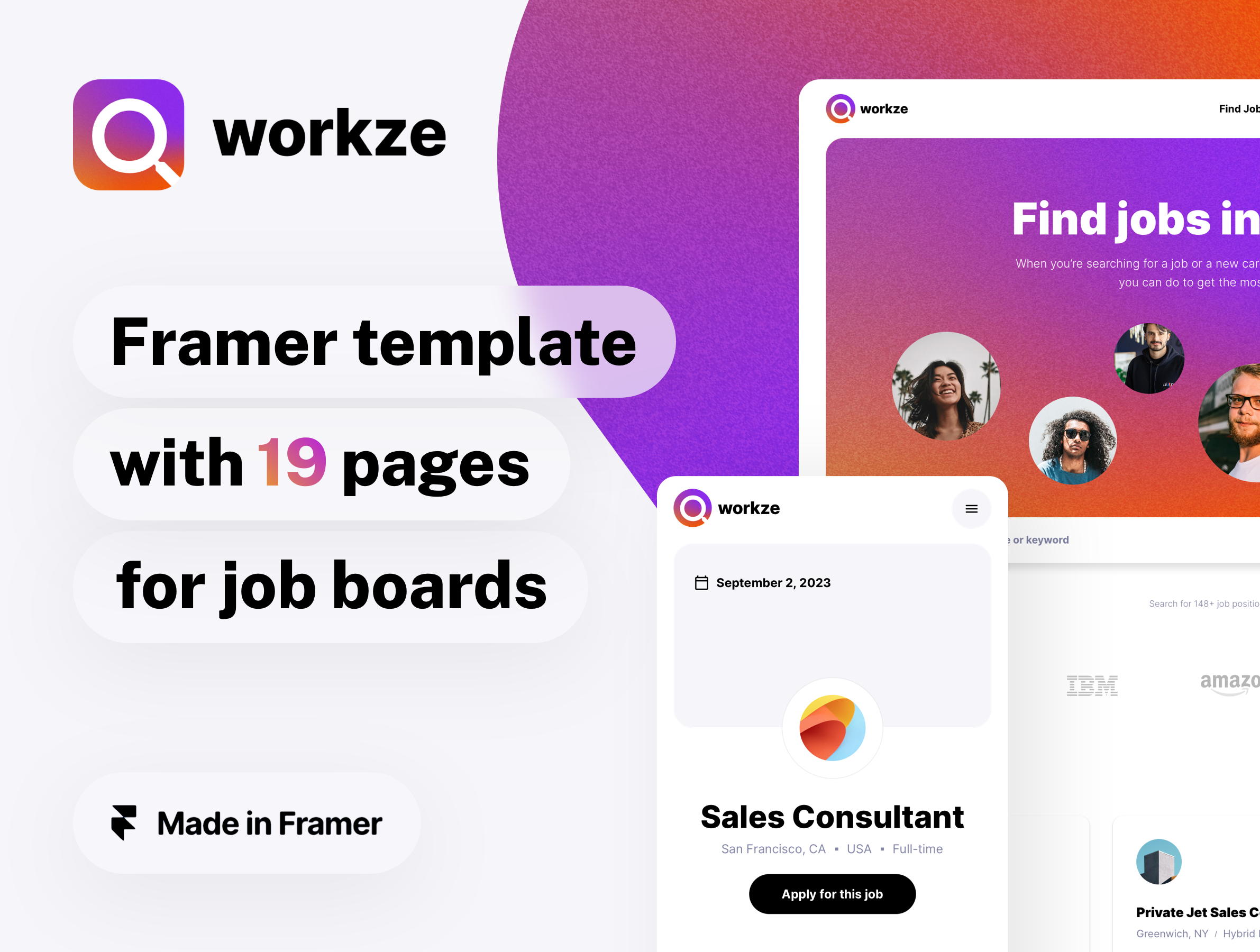 Modèle du Workze Job Board pour Framer media 1