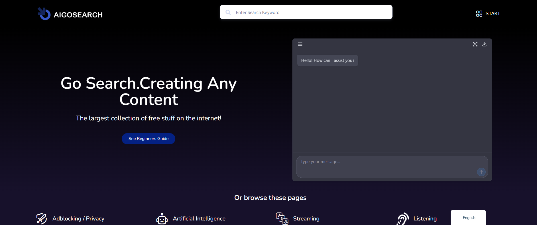 Aigosearch - Main screenshot showing features and interface