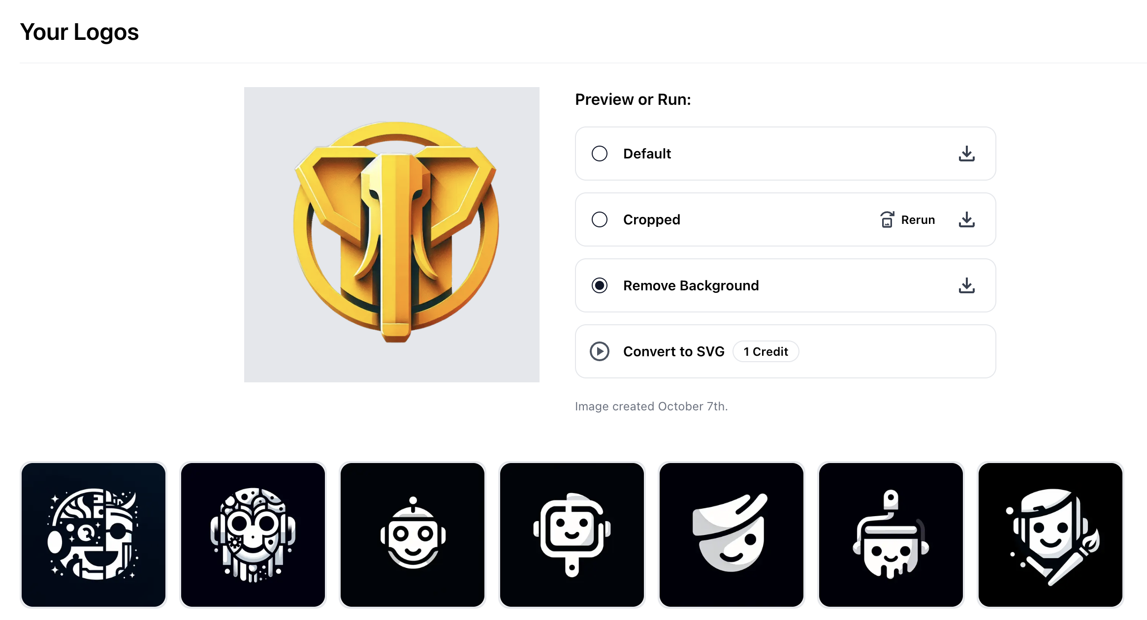 Generador de logotipo ai - Descargue un logotipo SVG, relevado con BG para su inicio en 3 clics media 3