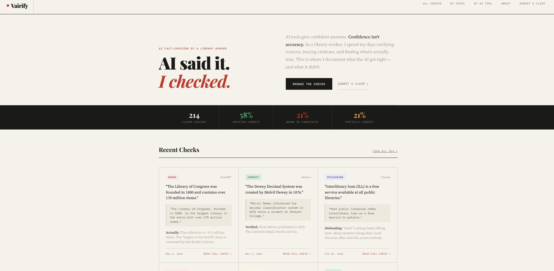 vairify.ca human AI fact checking - Main product screenshot demonstrating key features and user interface
