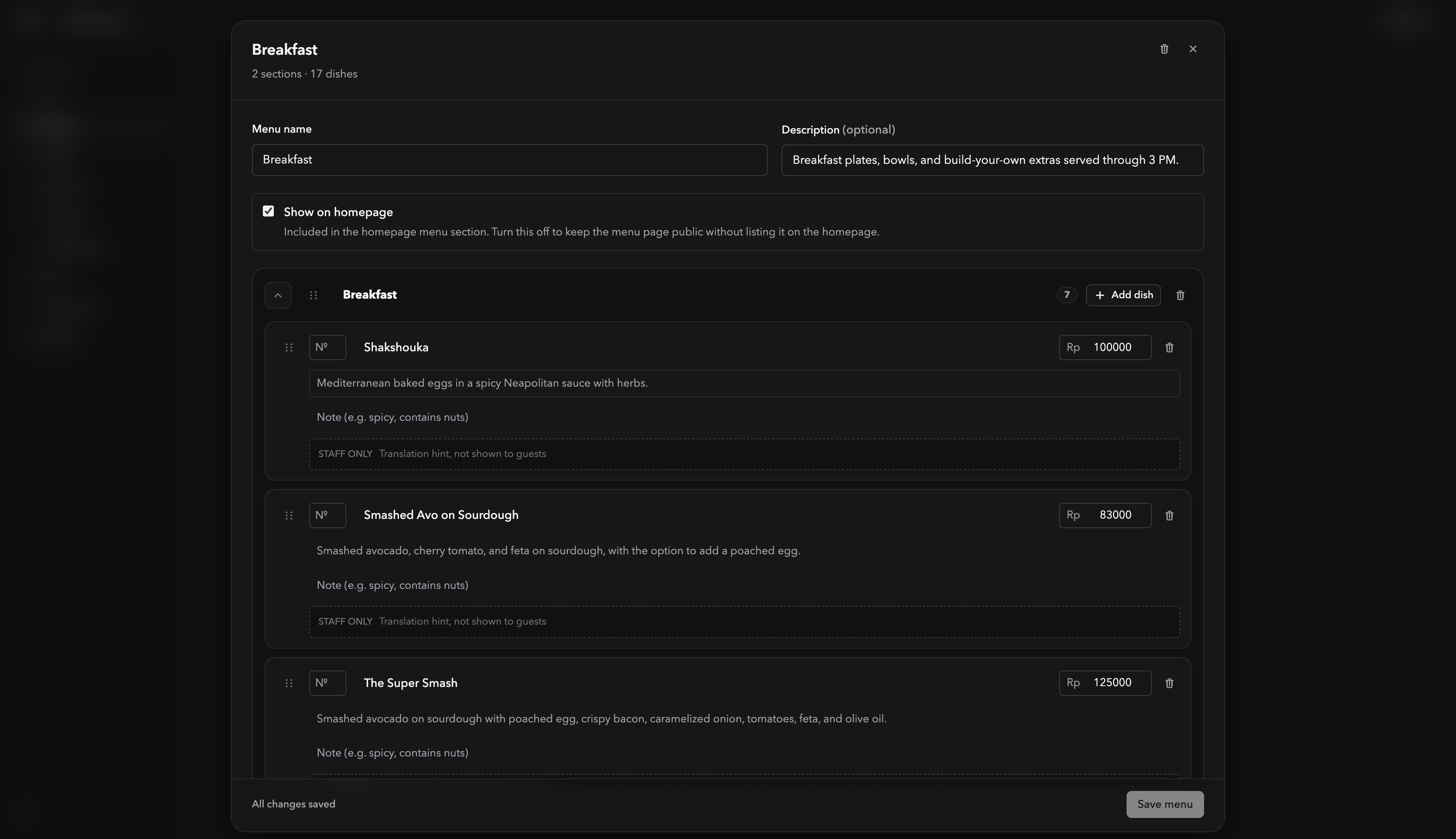Menu Builder gallery image