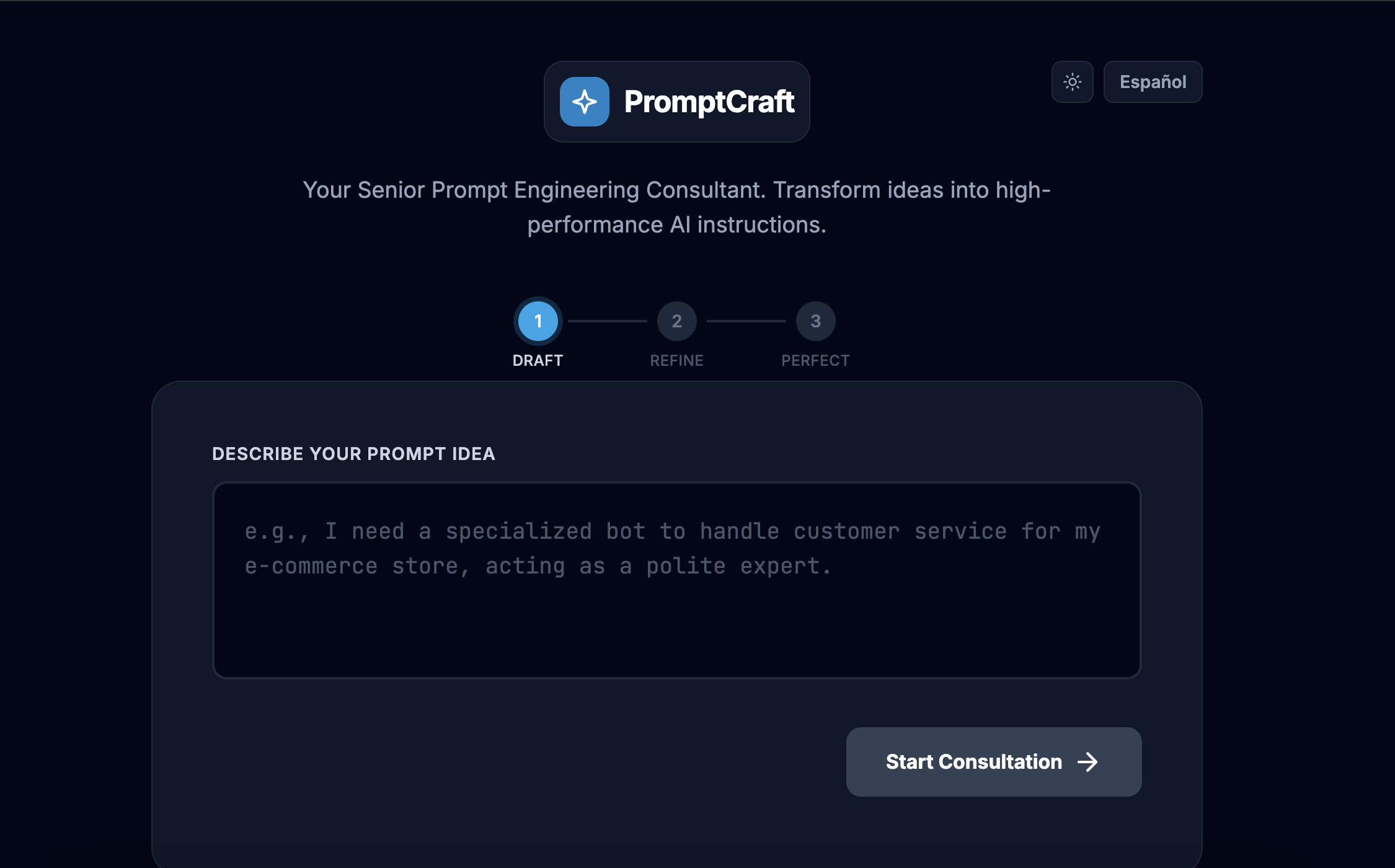 PromptCraft - Main product screenshot demonstrating key features and user interface
