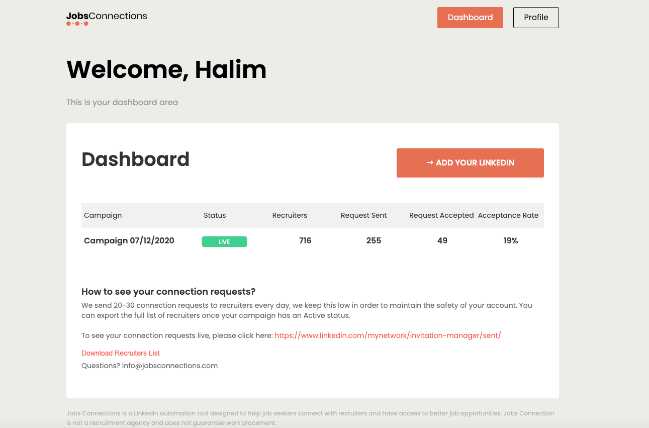 Jobs Connections Connect with recruiters on Linkedin Product Hunt