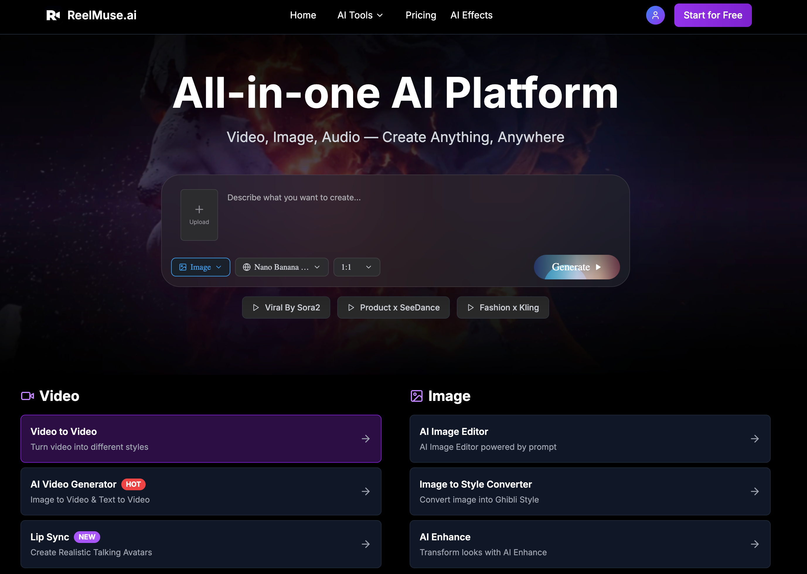 ReelMuse.ai - Main product screenshot demonstrating key features and user interface