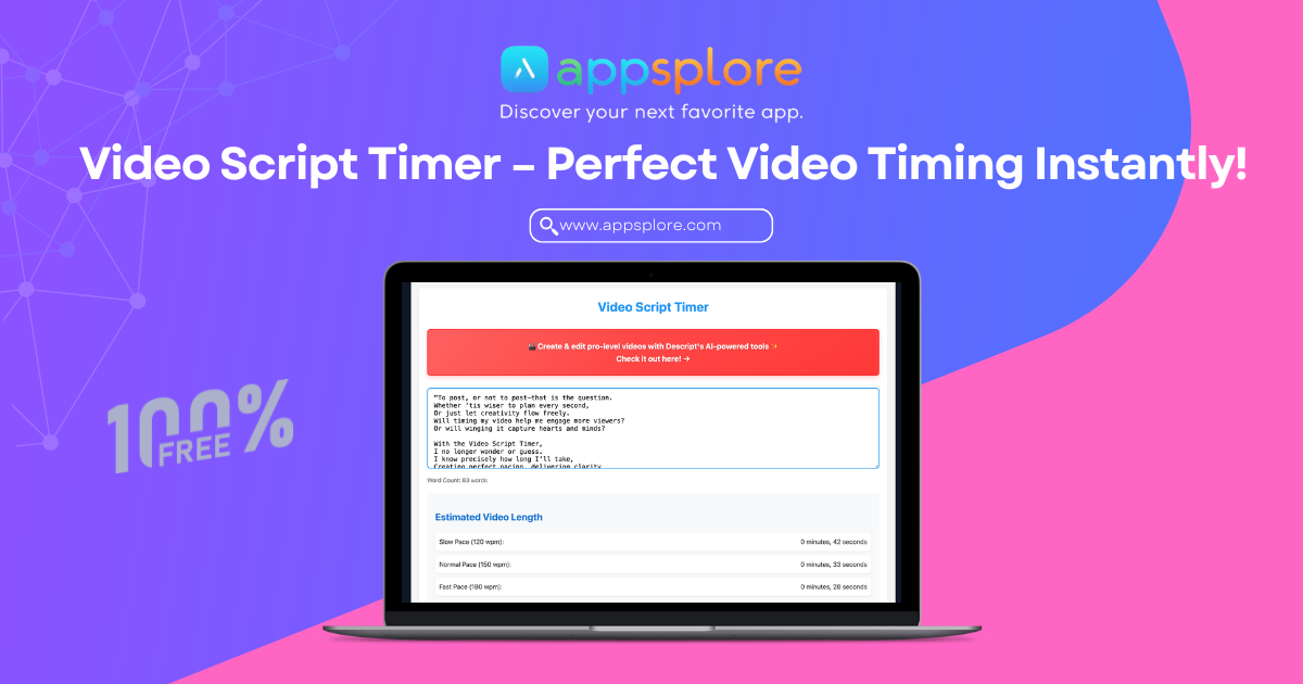 Kostenloser Video -Skript -Timer - Zeiten Sie Ihre Videoskripte für makellose Lieferung Medien 1