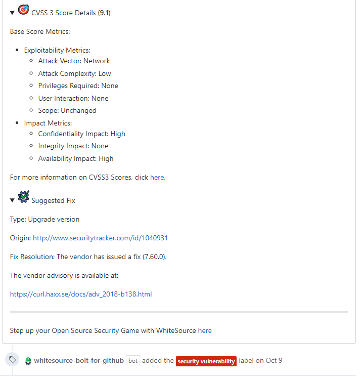 WhiteSource Bolt for GitHub gallery image