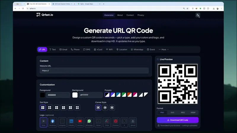 Qrfast.io screenshot 1 (video preview)