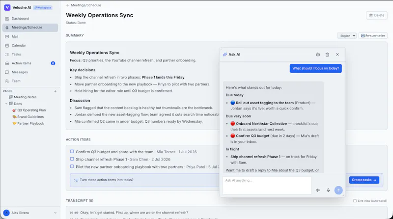 Veloshe AI Workspace screenshot 1