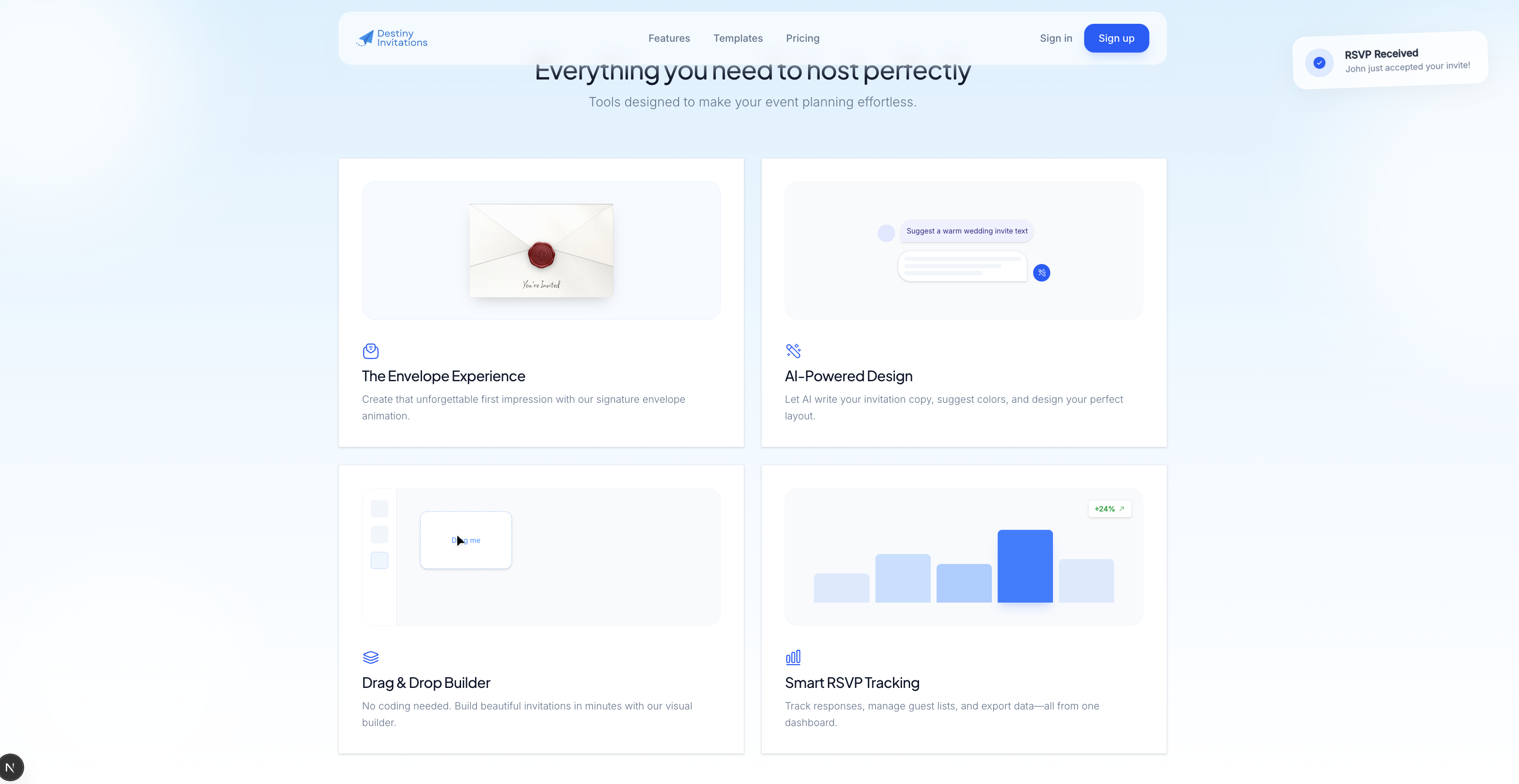 Destiny Invitations - Screenshot 3 showing product features and functionality