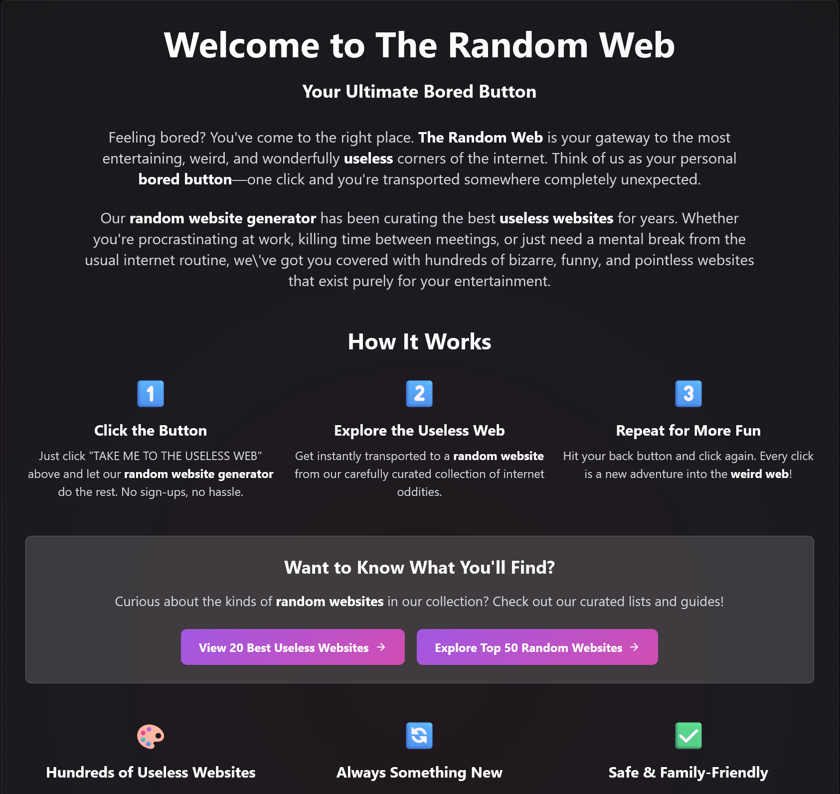 The Random Web - Screenshot 4 showing product features and functionality