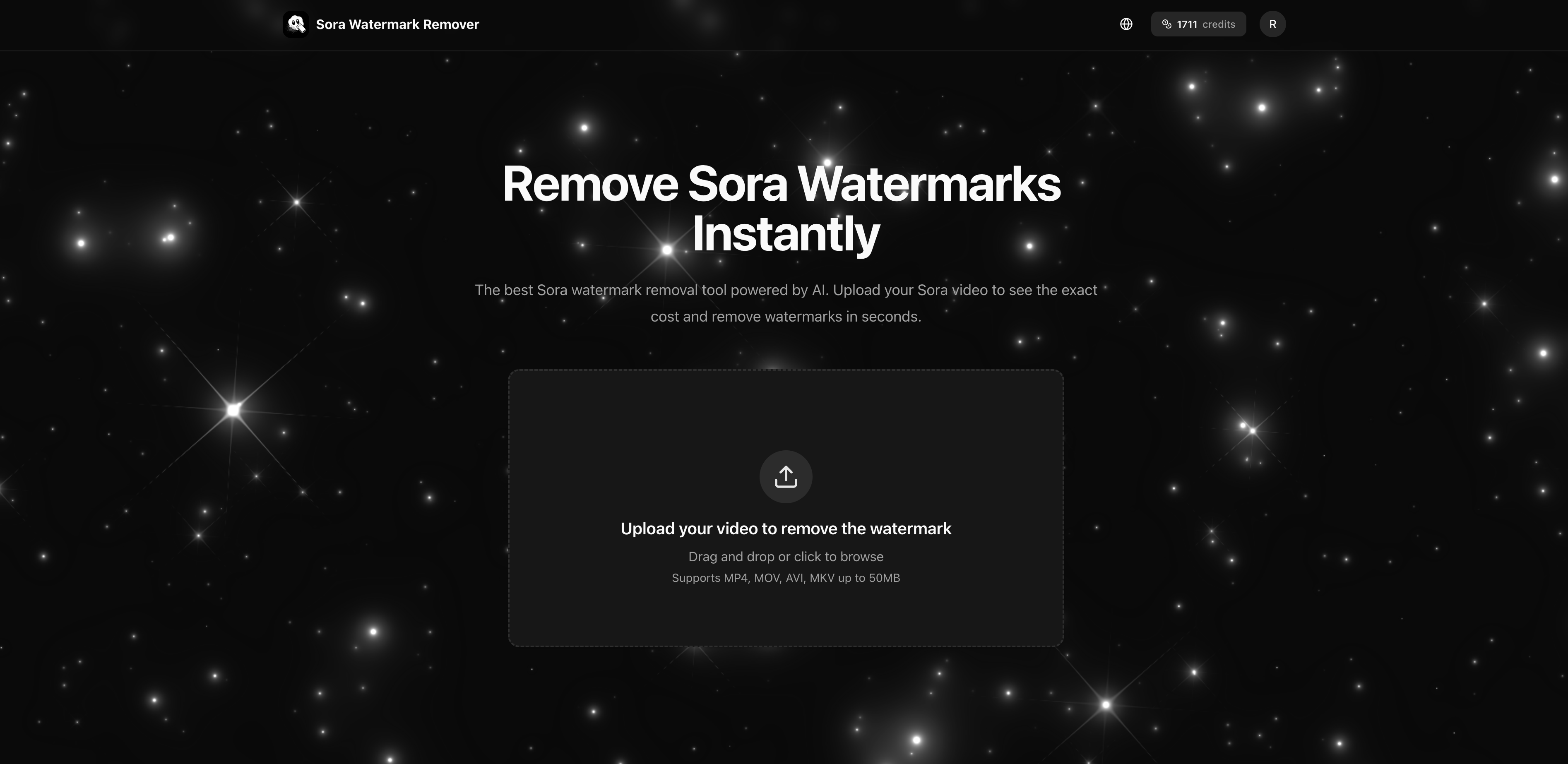 Sora Watermark Remover - Main screenshot showing features and interface