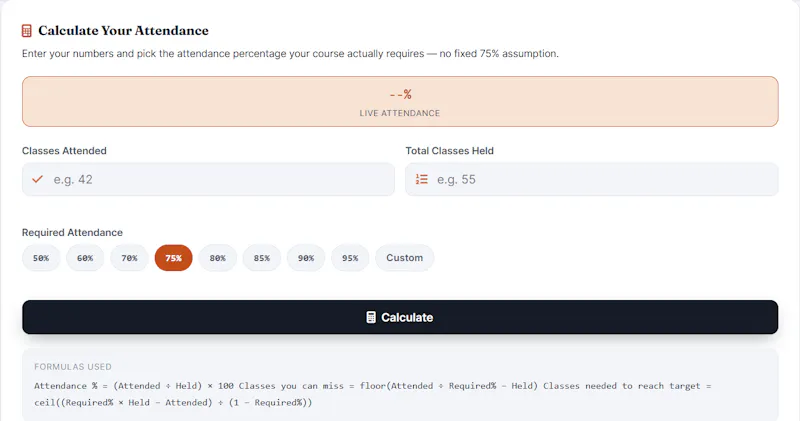 Attendance Percentage Calculator screenshot 1