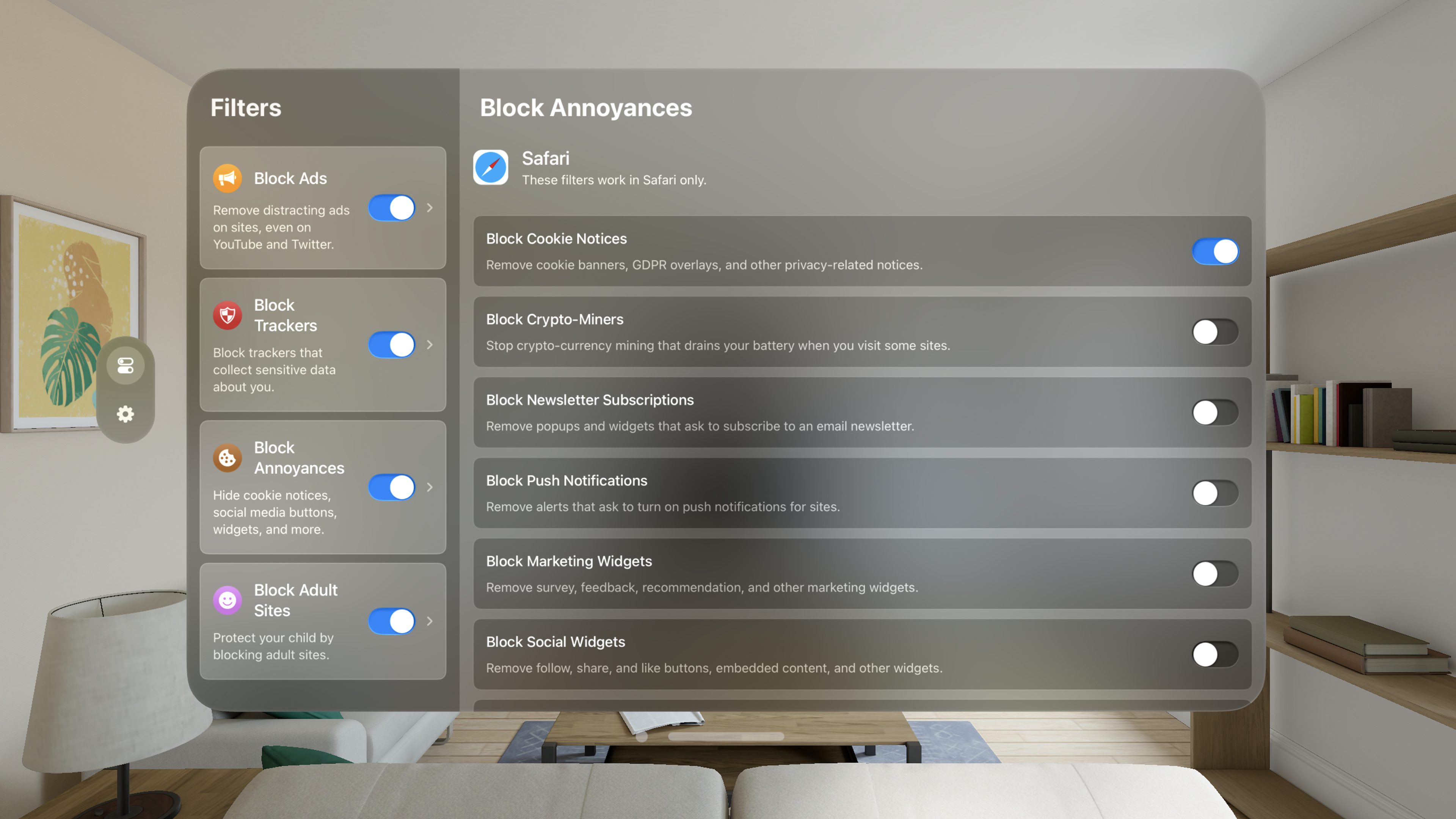 وسائط 1Blocker - مانع الإعلانات لـ Vision Pro - استمتع بمواقع الويب بدون إعلانات وغيرها من الانحرافات 2