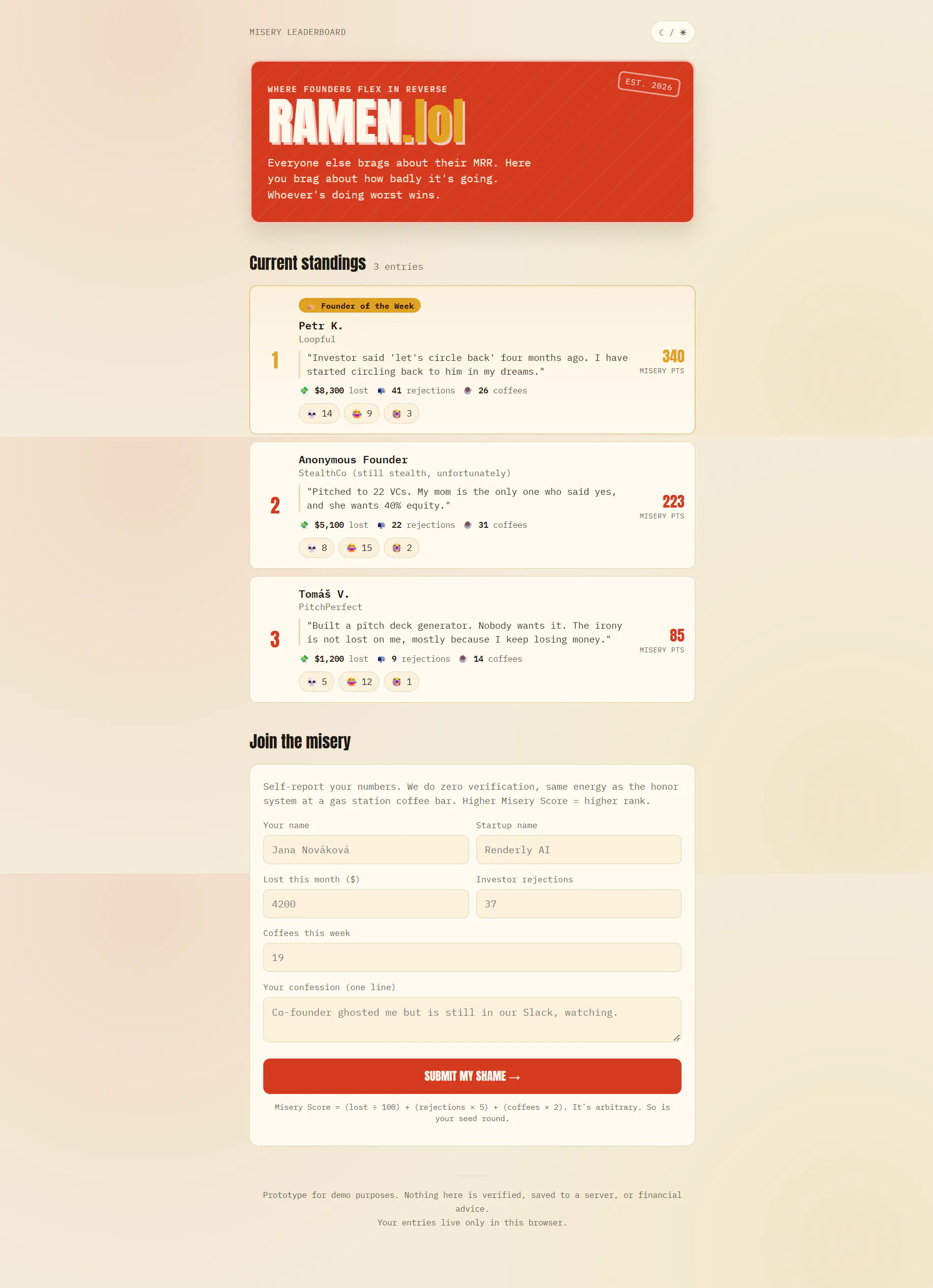 Ramen.lol — Misery Leaderboard gallery image