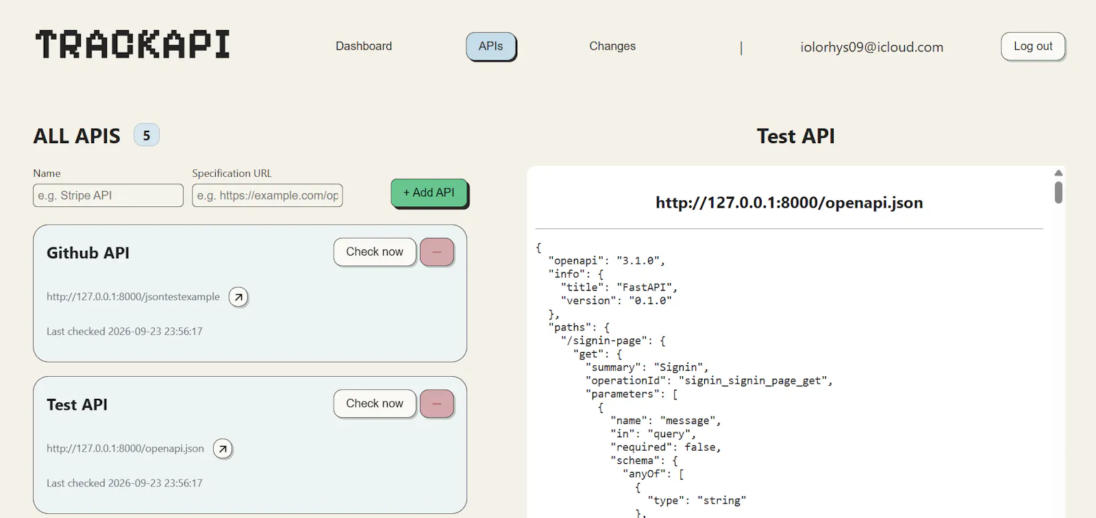 TrackAPI screenshot 2
