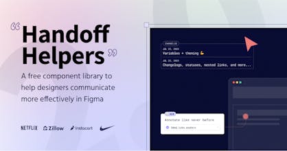 핸드오프 헬퍼 컴포넌트 라이브러리: 디자인 커뮤니케이션을 간소화하고 파일 구성을 개선하기 위해 설계된 무료 컴포넌트 라이브러리를 사용하여 Figma 효율을 극대화하세요.