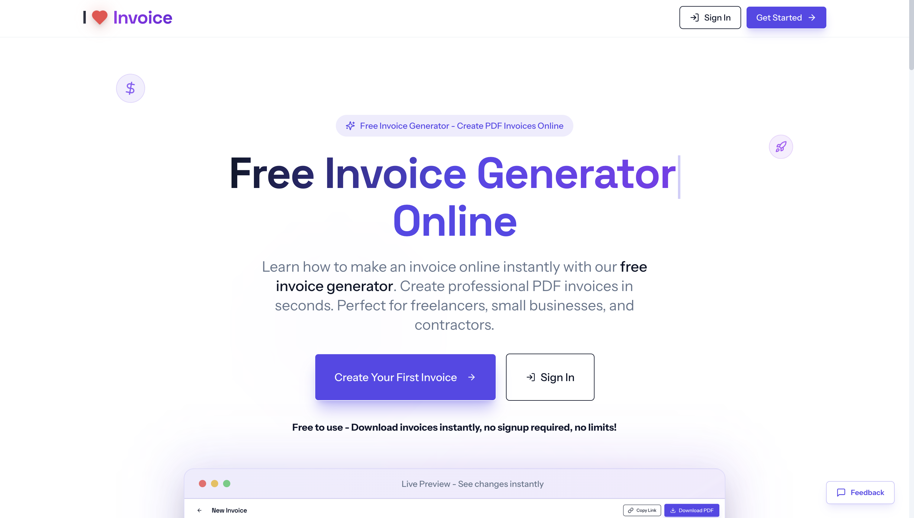Free Invoice Generator Online - Main product screenshot demonstrating key features and user interface