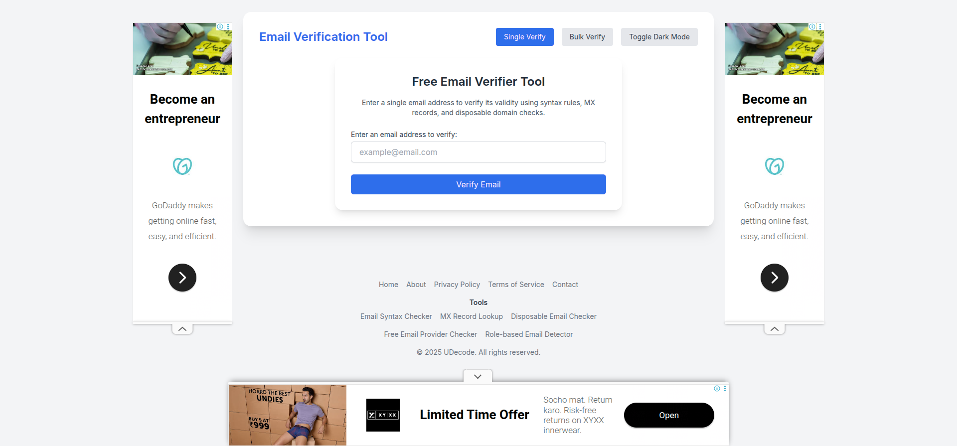Media UDecode Verifier E -mel - Sahkan e -mel dengan serta -merta dalam sintaks pukal, mx, boleh guna lebih banyak 1