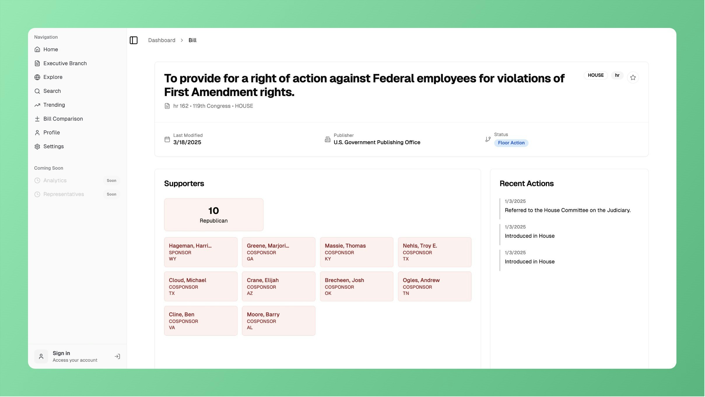 Bill Tracks - Screenshot 3 showing product features and functionality