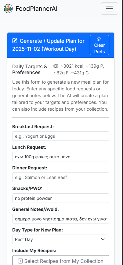 FoodPlannerAI - Screenshot 2 showing product features and functionality