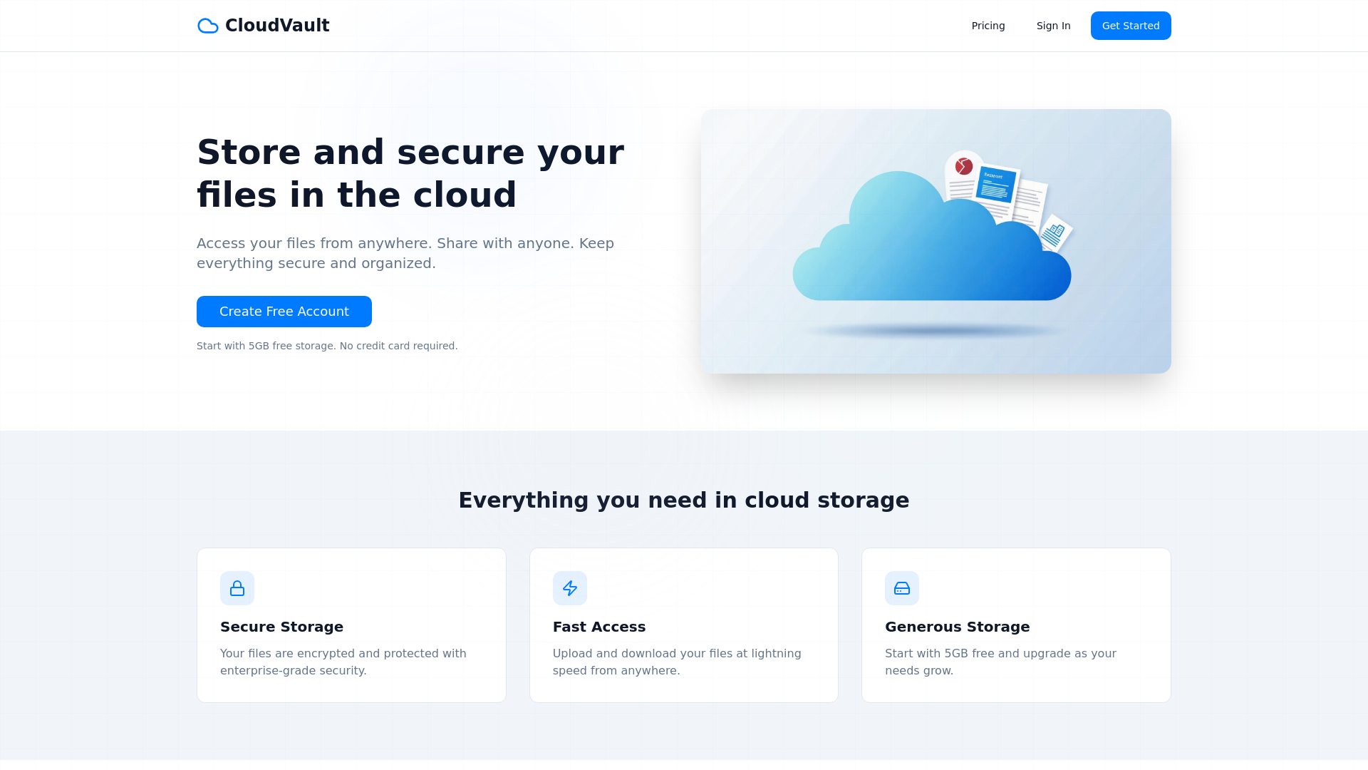 CloudVault - Main screenshot showing features and interface