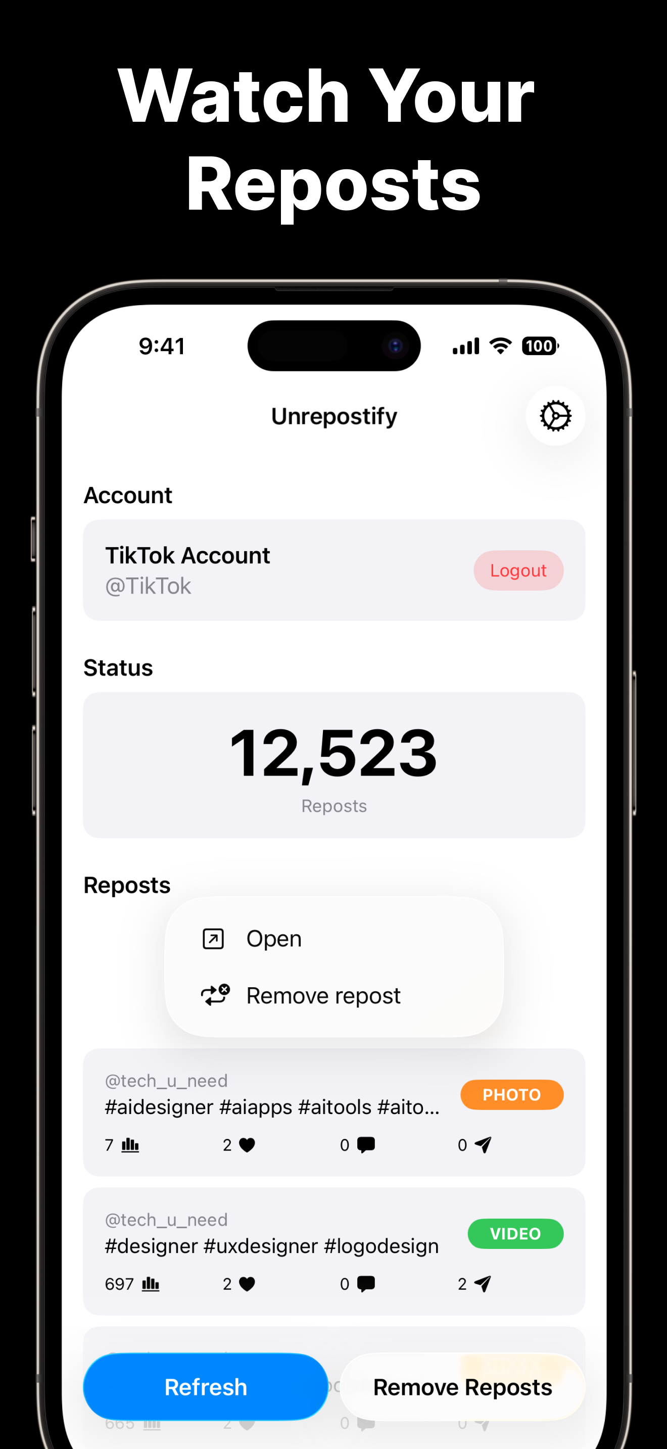 Remove TikTok Reposts - Unrepostify gallery image