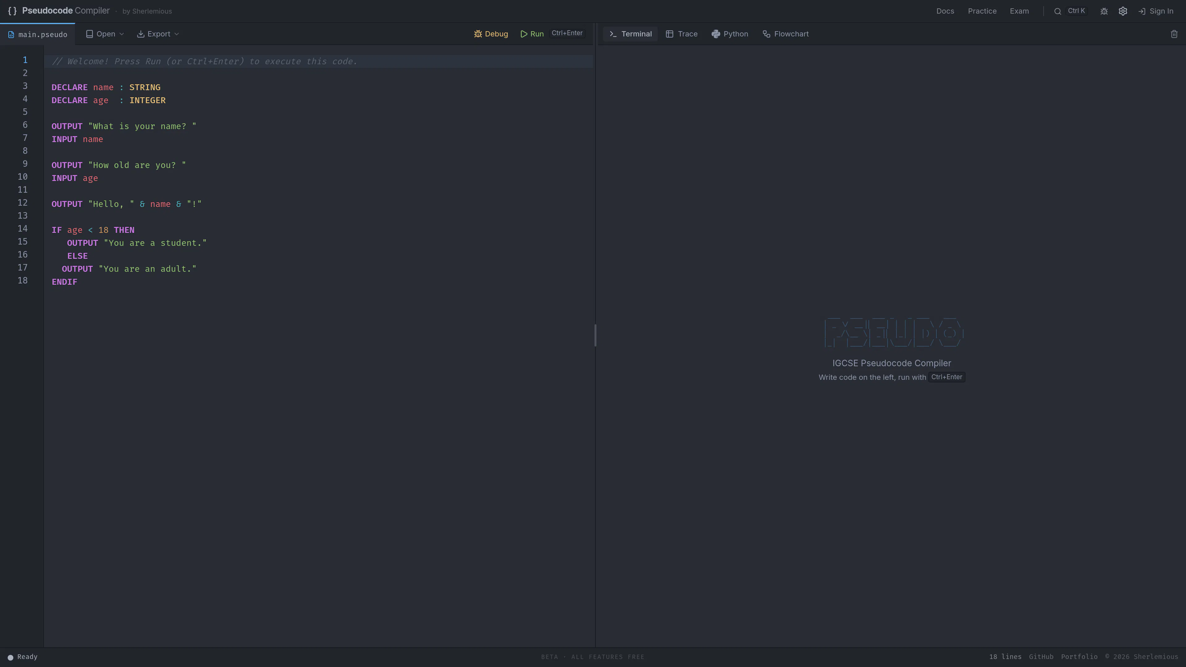 IGCSE & A Level Pseudocode Compiler gallery image