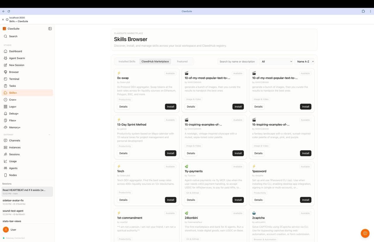 ClawSuite - Screenshot 4 showing product features and functionality