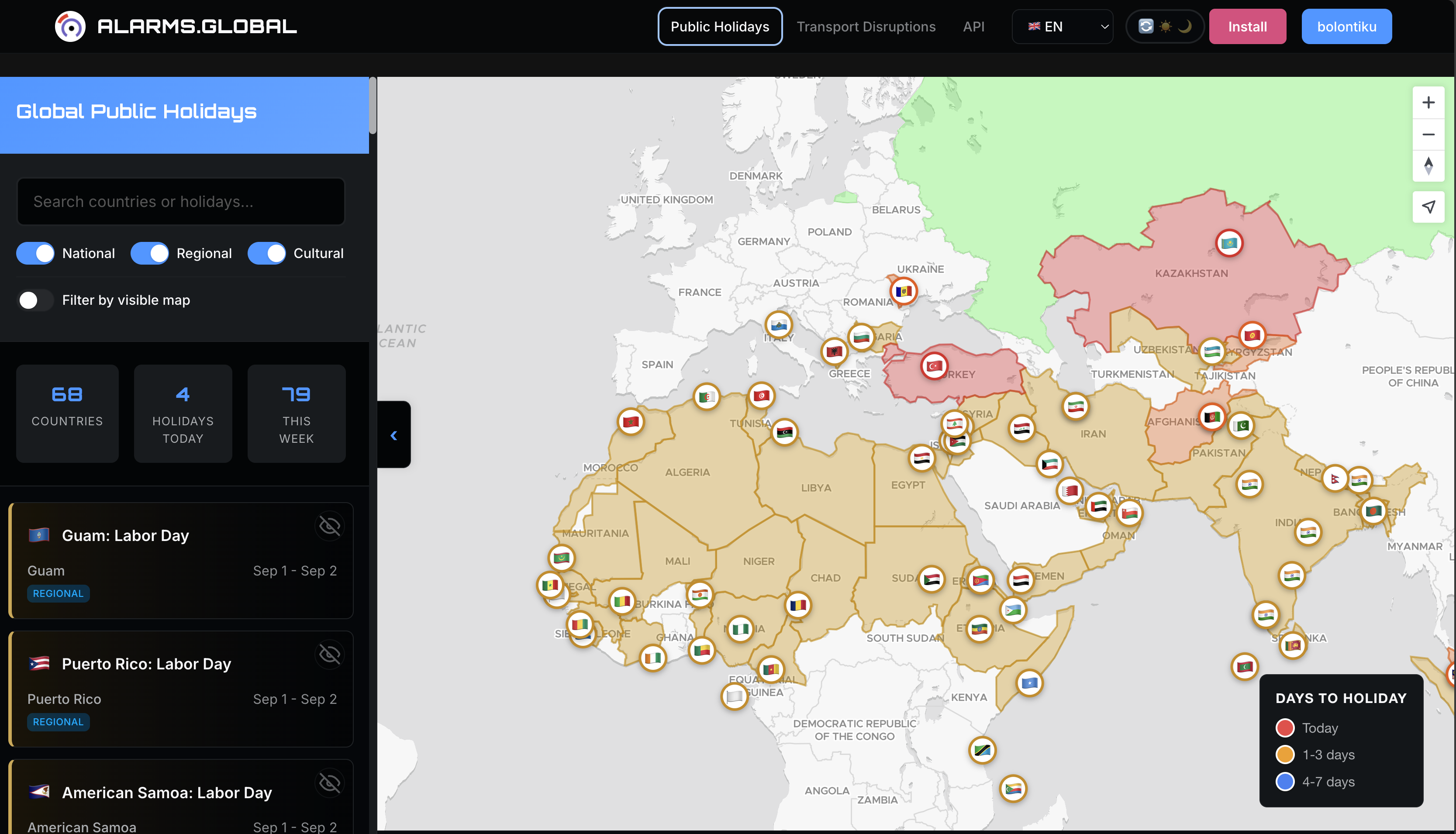 Mídia 2 de Alarms.Global - Interrupções no transporte ao vivo e feriados em todo o mundo