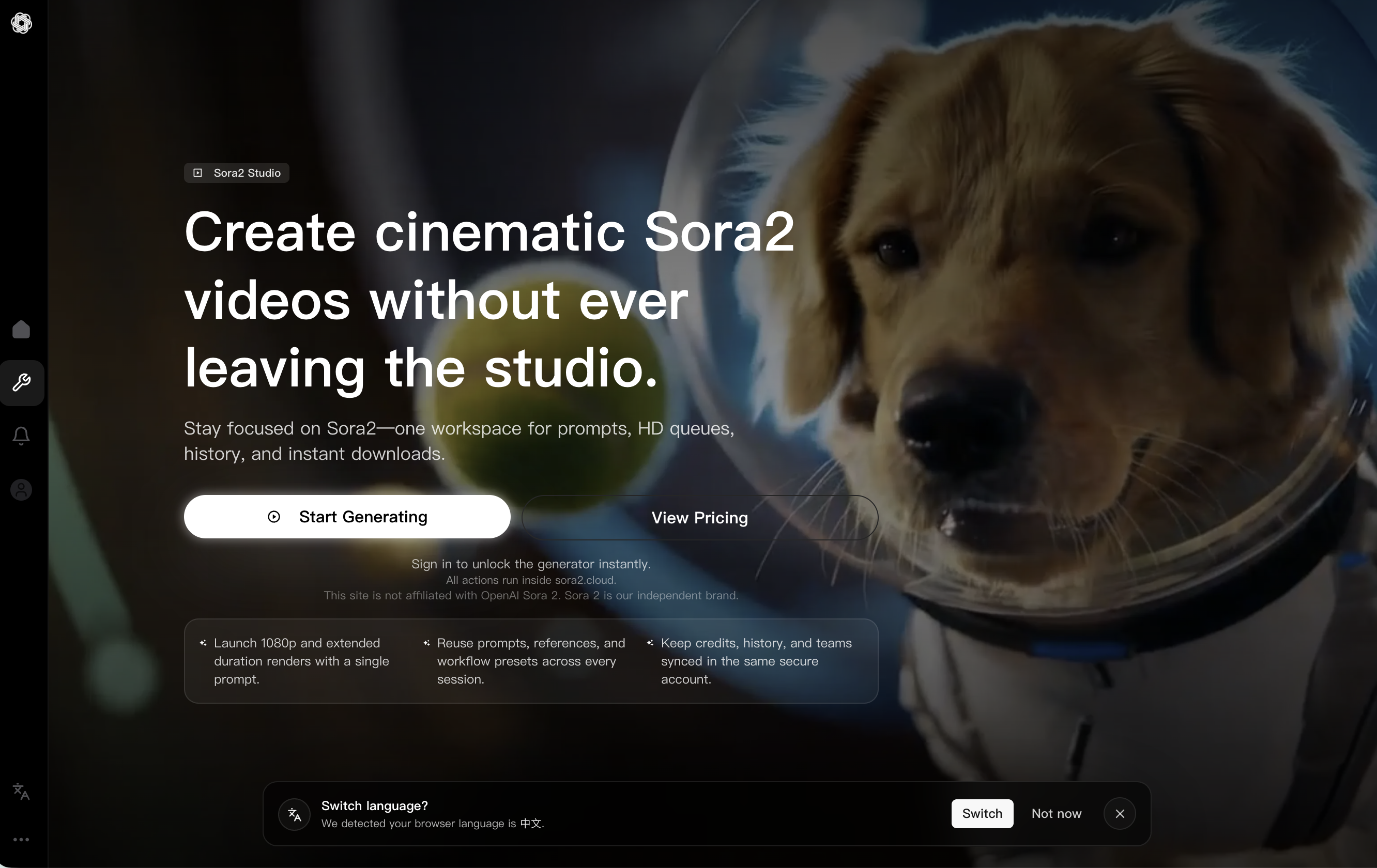 Sora 2 Video Generator - Main product screenshot demonstrating key features and user interface